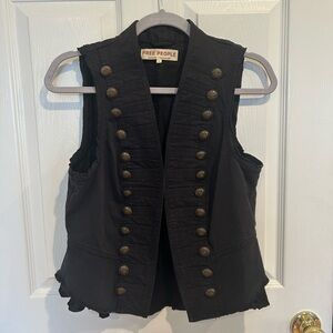 Free People Black Vest with Brass Buttons
